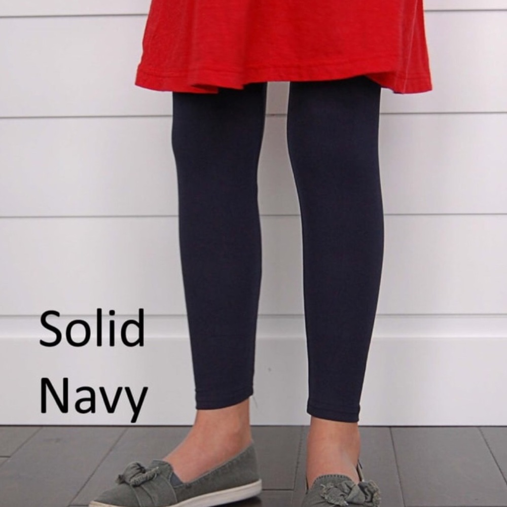 S NEW Girls Solid Navy Blue Leggings Kids Soft Yoga Pants